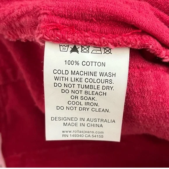 Rolla’s Corduroy Sailor Wide Leg Cropped Jeans Pants bright red Size Small - Picture 8 of 12